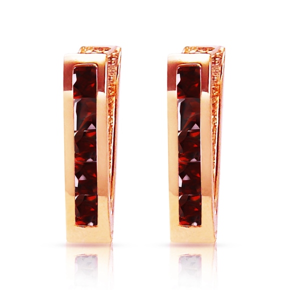 Galaxy Gold Products Jewelry - 14K. SOLID GOLD OVAL HUGGIE EARRING WITH GARNETS